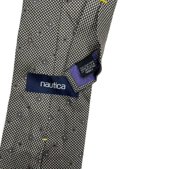 Nautica Silk Tie Beige Burgundy Geometric - Picture 4 of 5